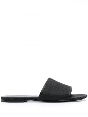 Žakárové kožené sandály Moschino černé