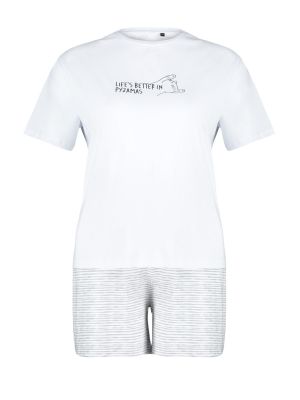 Dzianinowa piżama w paski z nadrukiem Trendyol biała