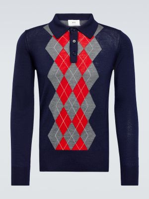 Sweter wełniany z wzorem argyle Ami Paris niebieski