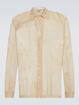 Camicia ricamata di cotone in mesh Bode beige