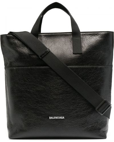 Δερμάτινη τσάντα shopper Balenciaga μαύρο