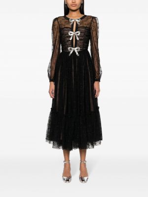 Jedwabna sukienka koktajlowa z kokardką Saloni czarna