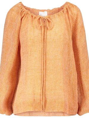 Lněná halenka s dlouhými rukávy s tropickým vzorem Lisa Marie Fernandez - oranžová