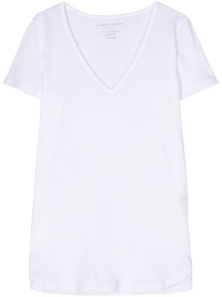 Памучна тениска с v-образно деколте Majestic Filatures бяло