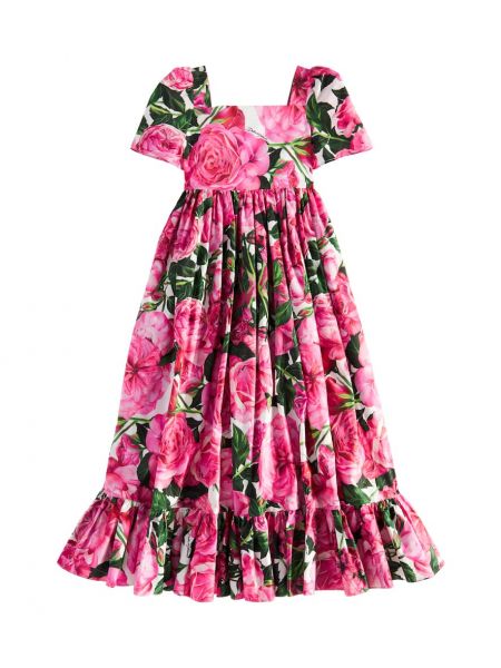 Blomstret bomuld kjole for piger Dolce&gabbana Kids pink