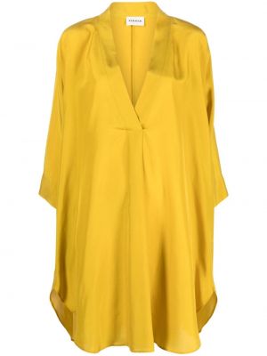Копринена миди рокля с v-образно деколте P.a.r.o.s.h. жълто