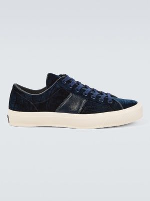 Aksamitne sneakersy Tom Ford niebieskie