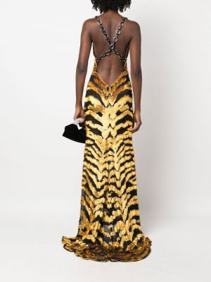 Przezroczysta sukienka wieczorowa w paski w tygrysie prążki Roberto Cavalli