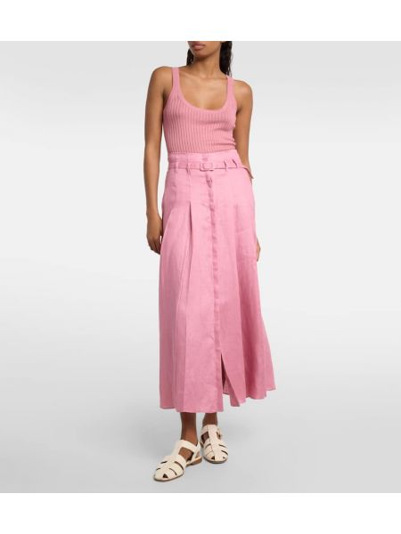 Falda midi de lino Gabriela Hearst rosa