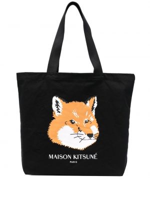 Памучни шопинг чанта с принт Maison Kitsuné черно