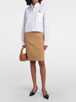 Falda midi ajustada de pana Miu Miu marrón