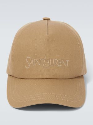 Cappello con visiera di lino di cotone di cotone Saint Laurent beige