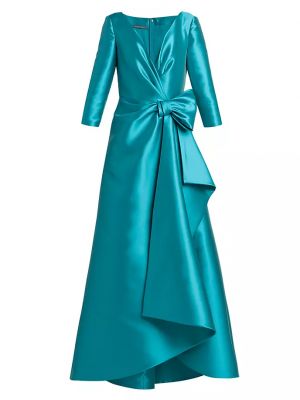Атласное платье с бантом Alberta Ferretti синее