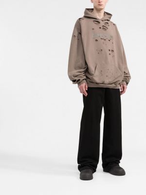 Bluza z kapturem z przetarciami z nadrukiem Balenciaga szara