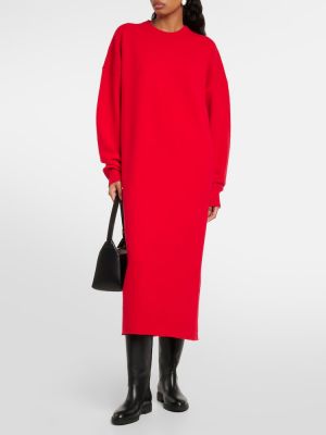Midi obleka iz kašmirja Extreme Cashmere rdeča