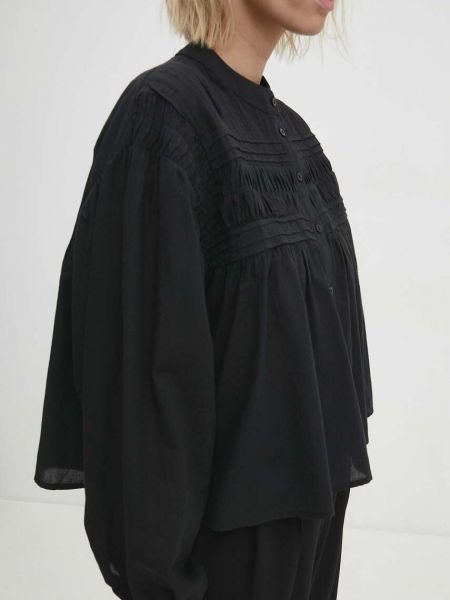 Koszula bawełniana ze stójką relaxed fit Answear Lab czarna