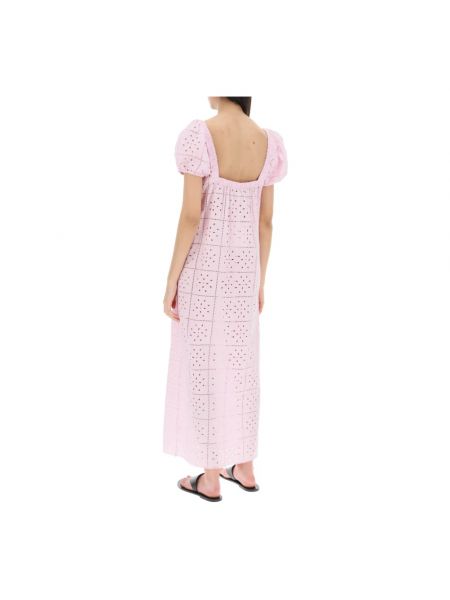 Vestido largo de algodón con escote cuadrado Ganni rosa