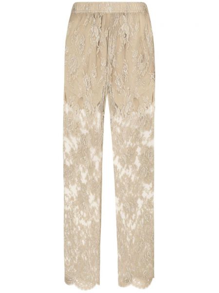 Pantalon large en dentelle Dolce & Gabbana beige