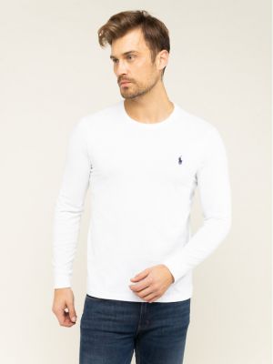 Polo marškinėliai slim fit ilgomis rankovėmis Polo Ralph Lauren balta