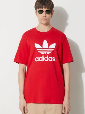 Koszulka bawełniana z nadrukiem Adidas Originals czerwona