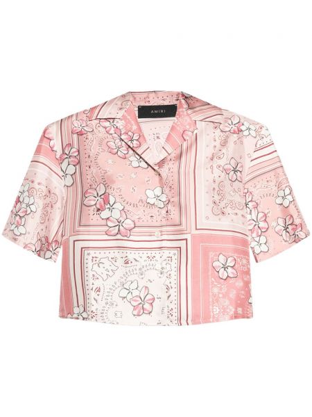 Gėlėta šilkinė marškiniai Amiri rožinė