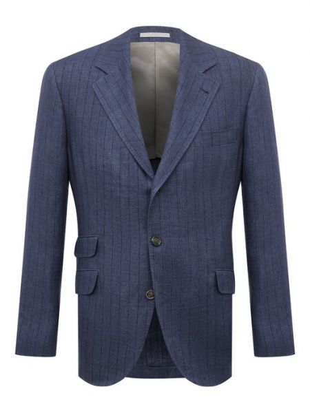 Шелковый шерстяной пиджак Brunello Cucinelli синий