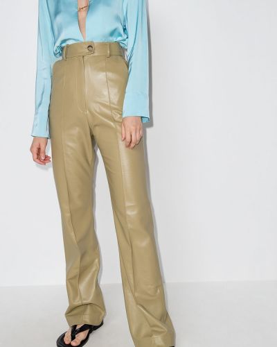 Pantalones rectos de cintura alta de cuero Materiel verde