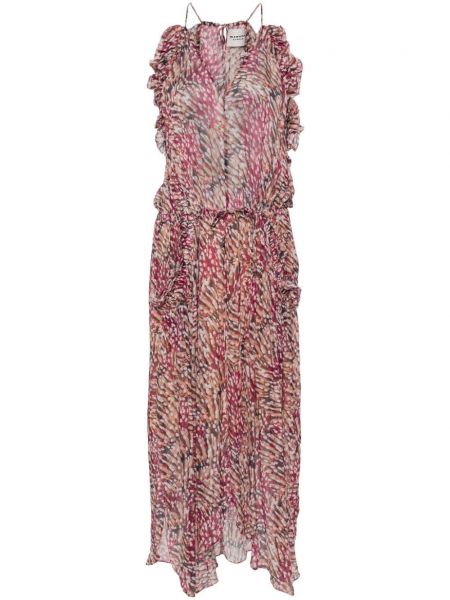 Dlouhé šaty s potiskem s abstraktním vzorem Marant Etoile růžové