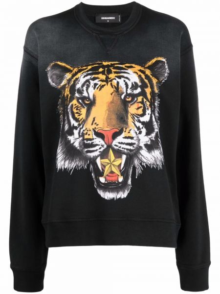 Tigerstripete trykt bomull sweatshirt Dsquared2 svart