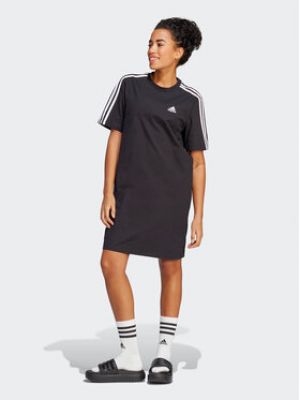Pruhované bavlněné sportovní šaty Adidas - černá