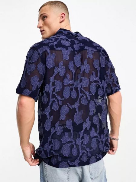 Прозрачная рубашка в цветочек с принтом Asos синяя