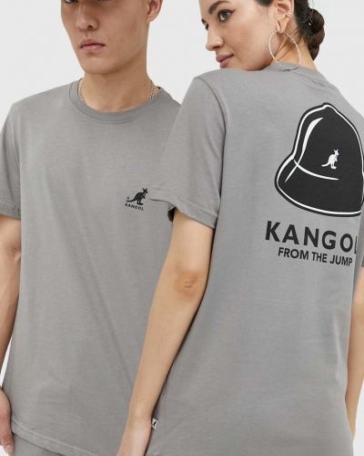 Памучна тениска с дълъг ръкав с принт Kangol сиво