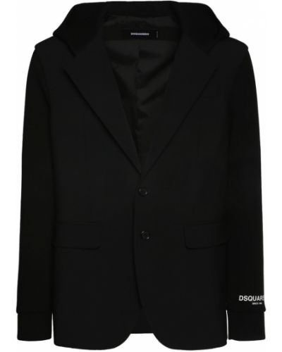 Vlněné sako s kapucí relaxed fit Dsquared2 černé
