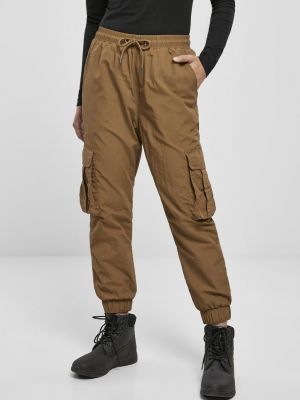 Cargo kalhoty s vysokým pasem z nylonu Urban Classics hnědé