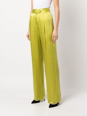 Hedvábné saténové kalhoty relaxed fit Michelle Mason zelené
