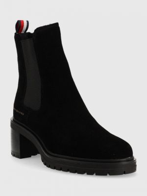 Замшевые ботинки челси на каблуке Tommy Hilfiger черные