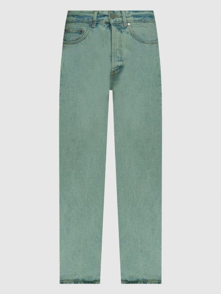 Прямые джинсы с вышивкой Palm Angels зеленые