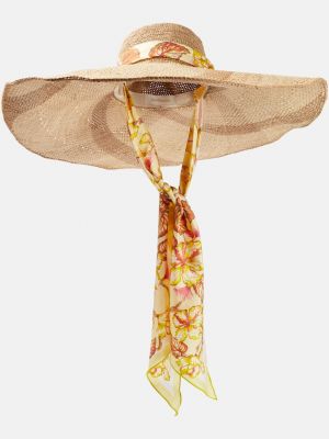 Шляпа от солнца из рафии с шелковой отделкой Zimmermann бежевый