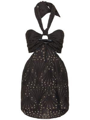 Bombažna mini obleka s čipko Johanna Ortiz črna