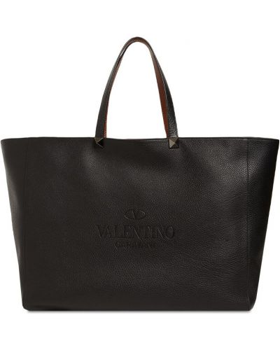 Двустранни кожени шопинг чанта Valentino Garavani черно