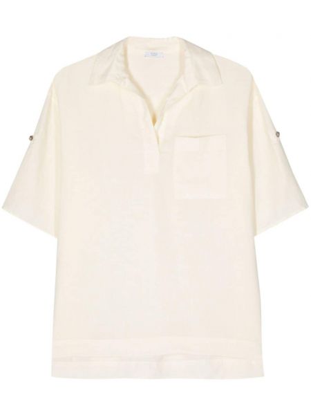 Λινή μπλούζα με λαιμόκοψη v Peserico λευκό