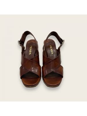 Sandały skórzane retro Prada Vintage brązowe