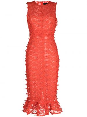 Sukienka midi bez rękawów koronkowa Cynthia Rowley czerwona