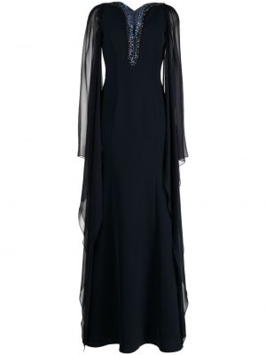 Вечерна рокля с мъниста от шифон Jenny Packham синьо