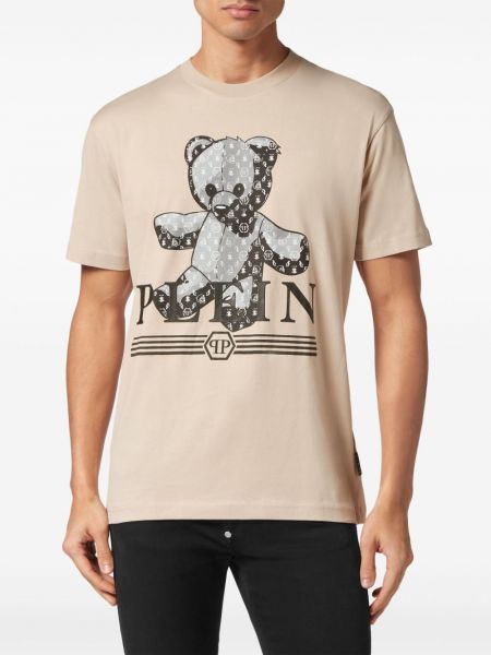 Medvilninis marškinėliai Philipp Plein smėlinė