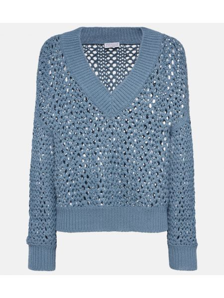 Kokvilnas džemperis Brunello Cucinelli zils