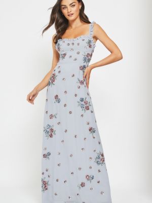Длинное платье в цветочек с принтом с рюшами Maya синее