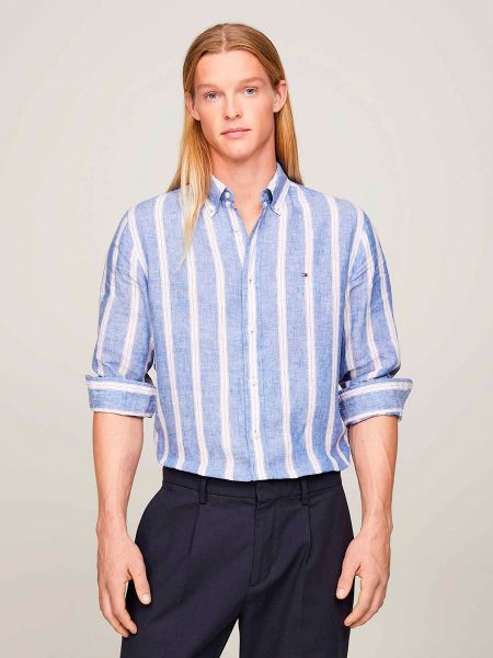 Camisa de lino a rayas con estampado Tommy Hilfiger