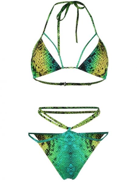 Bikini con estampado de estampado de serpiente Noire Swimwear verde