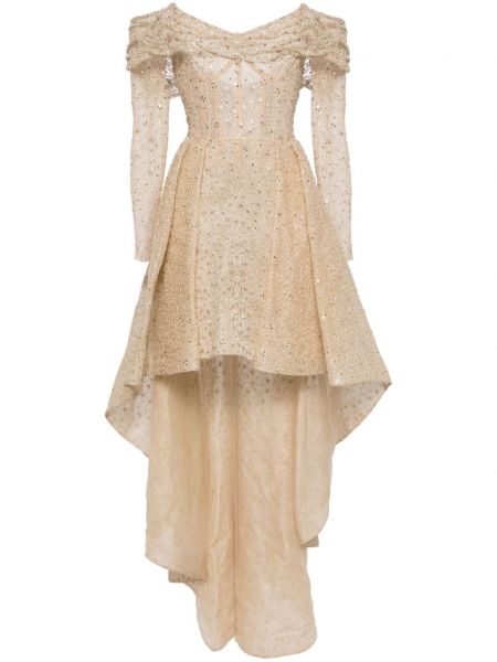 Gorsetowa sukienka tiulowa Saiid Kobeisy beżowa